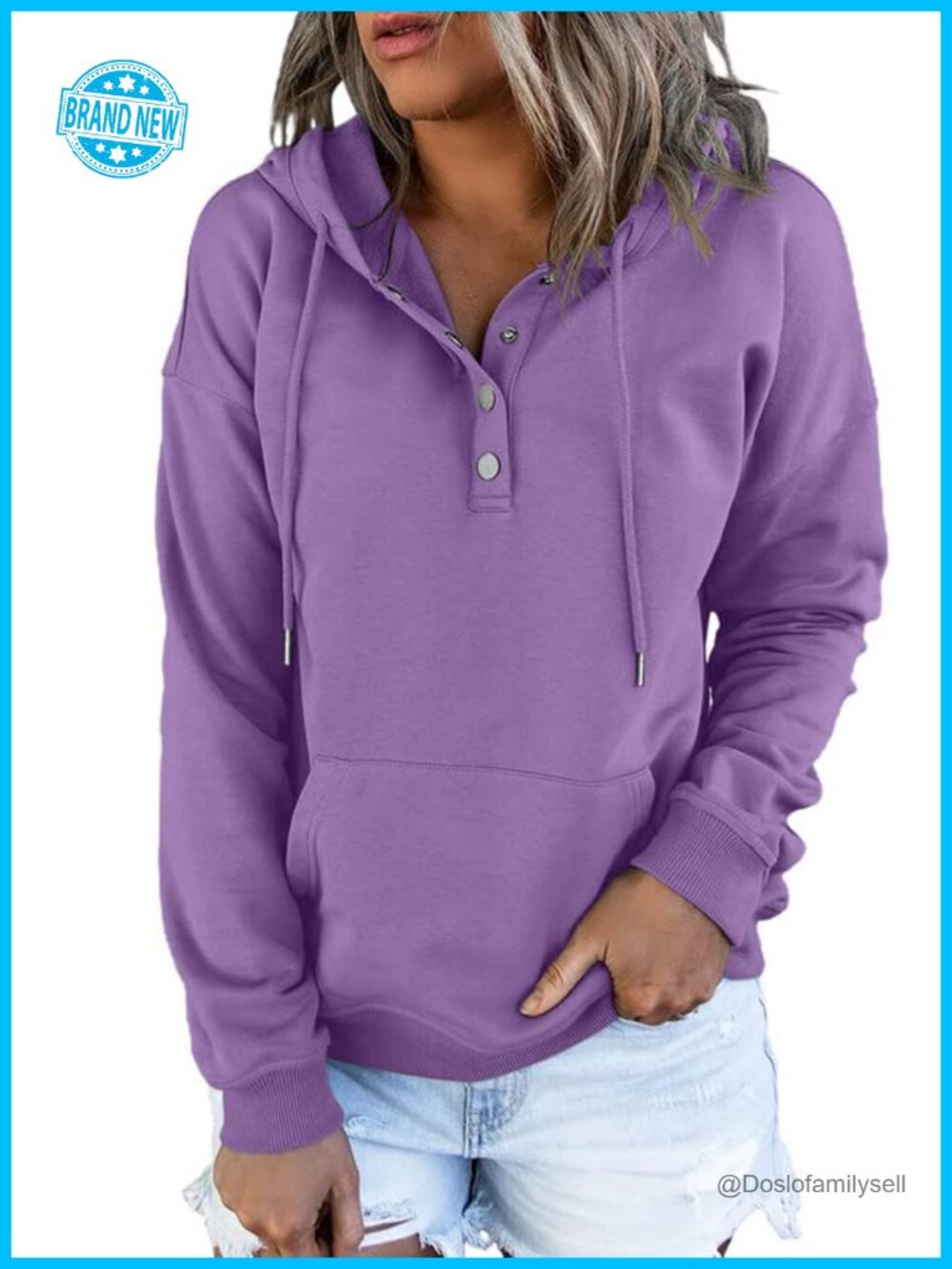 Oversized Button Front Hoodie Kangaroo Pocket Drawstring Sweatshirt